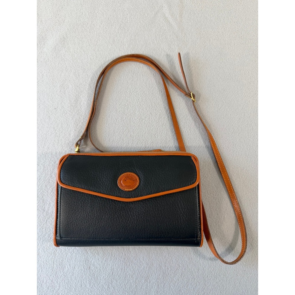 Dooney & Bourke All Weather Leather Crossbody Bag Black Tan Vintage Organizer